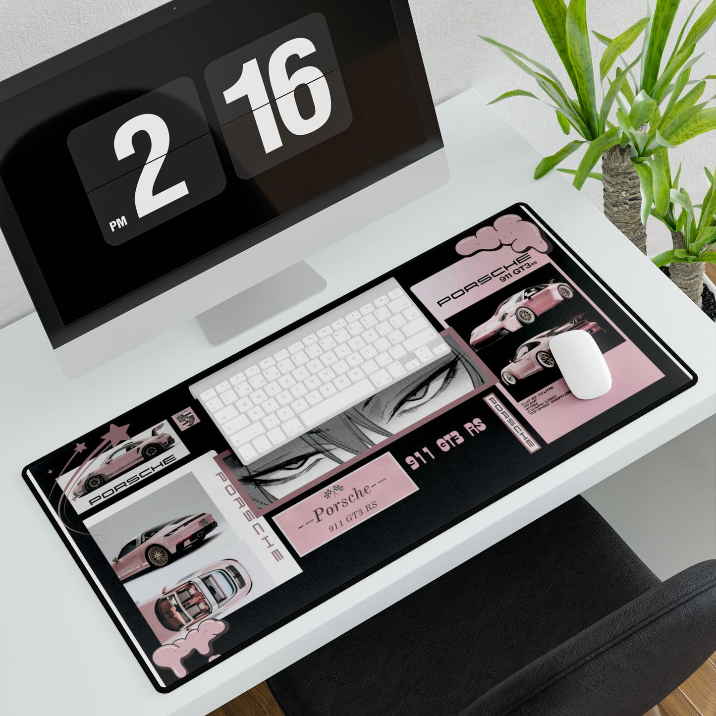Desk Mat - Black/Pink Kawaii Porsche Design
